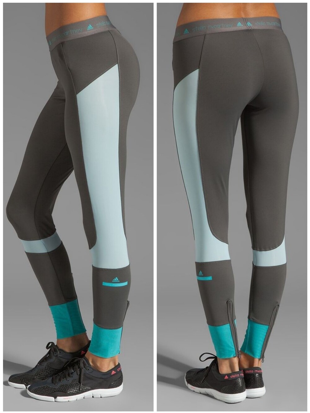 Adidas by Stella McCartney Revolve Blue Gray Color Block Mesh Tight Leggings